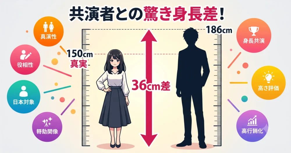 高身長俳優と志田未来の身長差ギャップを描いた比較図解イラスト
