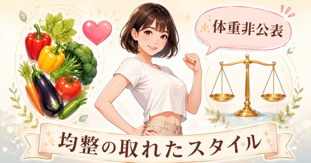 志田未来の体重非公表と抜群のスタイルバランスを伝えるイラスト