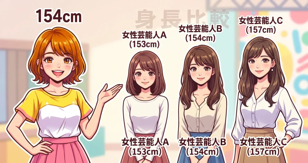 身長154cm前後の小柄な女性芸能人・アナウンサーの身長比較を分かりやすく表したイラスト