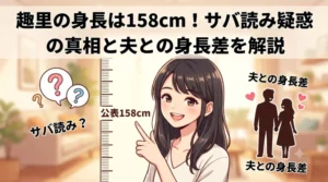 趣里の身長158cm！サバ読み疑惑と夫との身長差を解説するブログ記事のアイキャッチ画像
