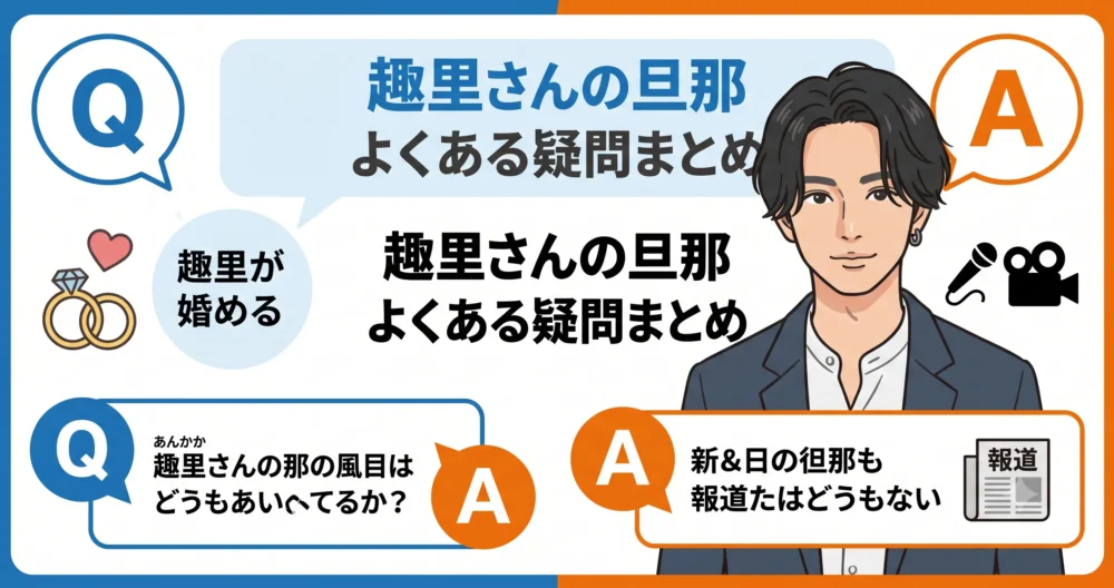 趣里さんの旦那(夫)に関するよくある質問と回答を整理したQ&Aイラスト