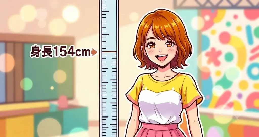 身長154cmの小柄で明るい女性タレントの公式プロフィールをイメージしたイラスト