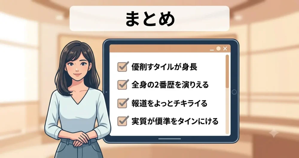 上野愛奈さんの経歴やプロフィールをすっきりとまとめた、まとめセクション用のイラスト