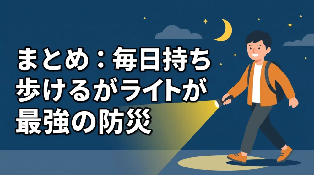 毎日持ち歩くEDC小型LEDライトが最強の防災になる理由をまとめた記事の結論イラスト図解