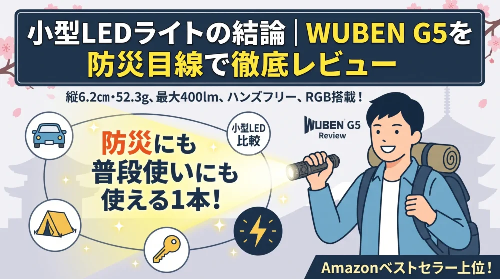 防災専用ライトの課題（電池切れ・保管場所）と毎日持ち歩くEDCライトのメリットを比較した図解イラスト