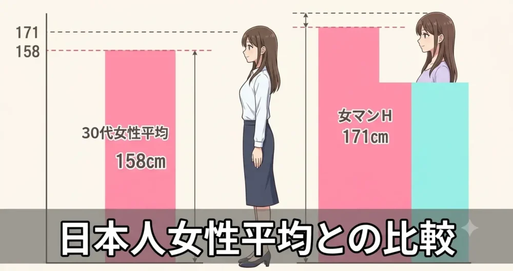 日本人女性の平均身長と山下ひかりの171cmを比較した分かりやすい図解