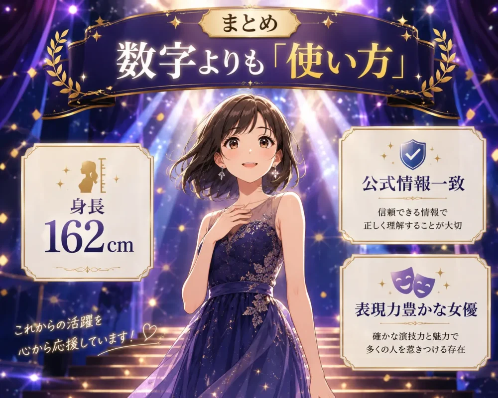 片岡凛の身長162cmと女優としての魅力を総括したまとめ用イラスト