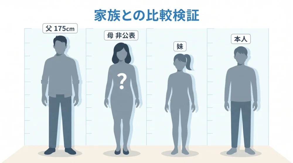 岸谷蘭丸の身長と父175cm・母非公表を比べた図