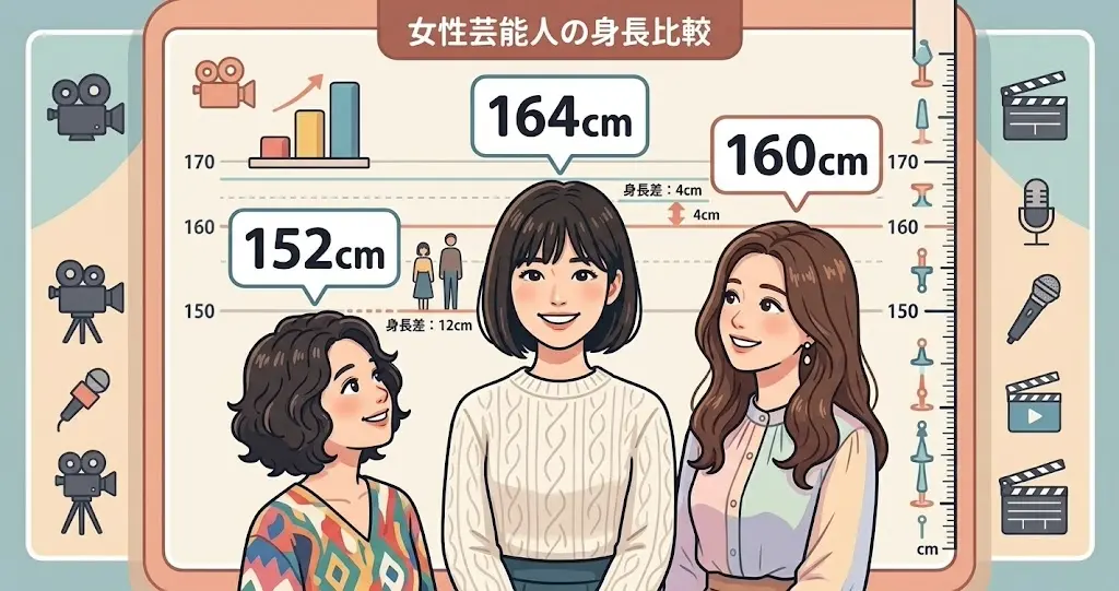 164cmと伊藤沙莉152cm・玉井詩織160cmの比較図