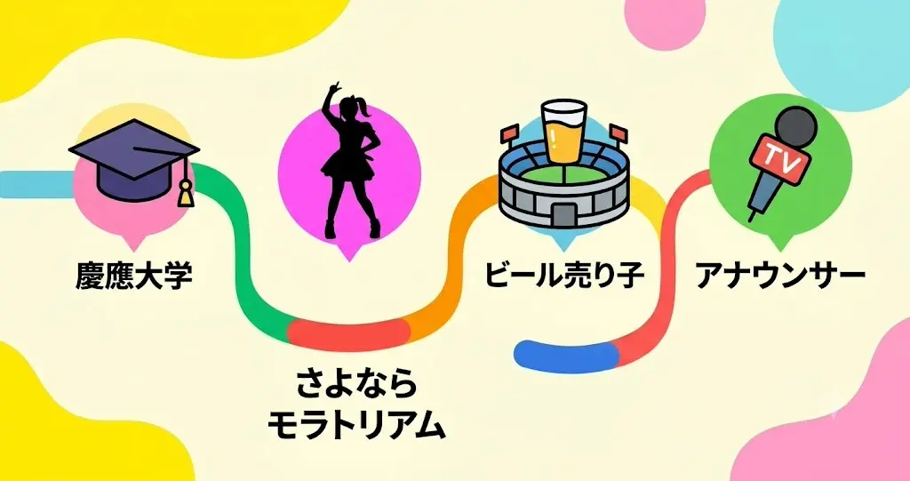2026年8月の最新ニュース(読売テレビ退社・結婚発表・YouTubeチャンネル開設)をイメージしたイラスト