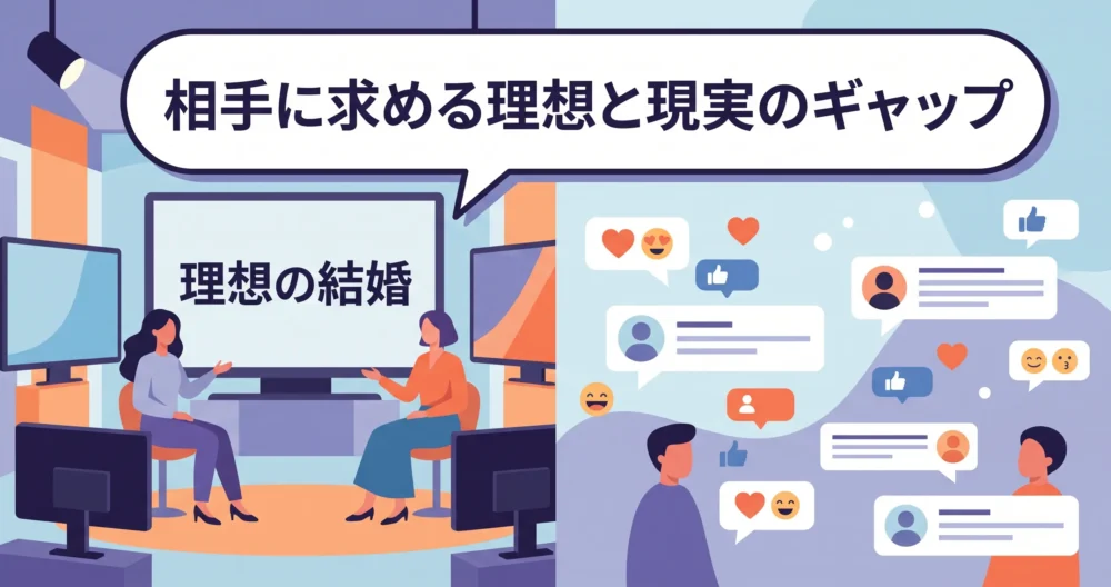 テレビ番組の婚活企画で話題となった発言経緯と反響を表現したイラスト