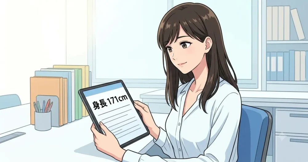 山下ひかりの公式プロフィールと171cm確定値を説明するイラスト