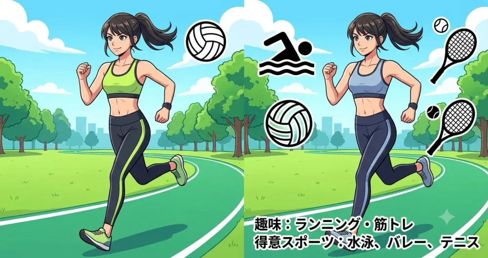 山下ひかりの趣味(ランニング、筋トレ)とスポーツ歴を表すイラスト