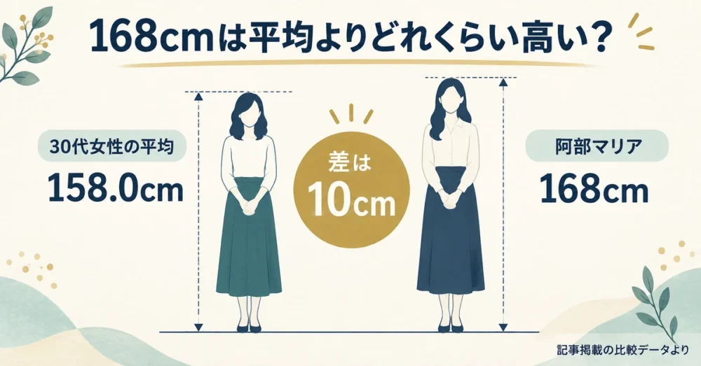 阿部マリアの168cmと30代女性の平均158cmの比較