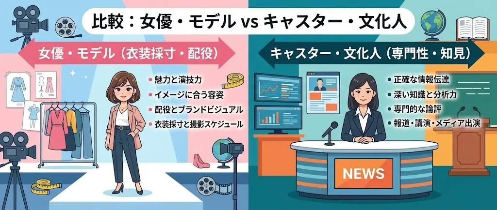 女優とキャスターで身長公表が分かれる図