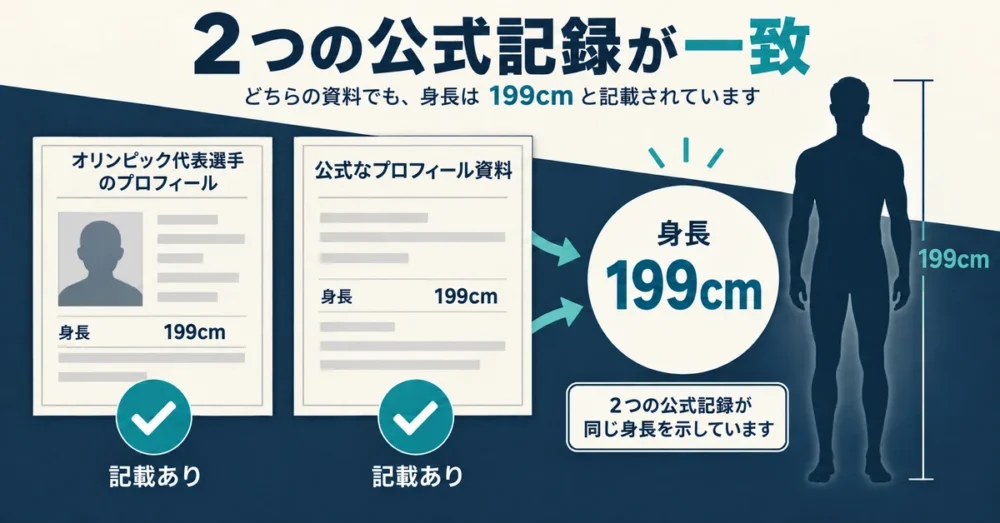 公式記録に身長が残っていることを示す図