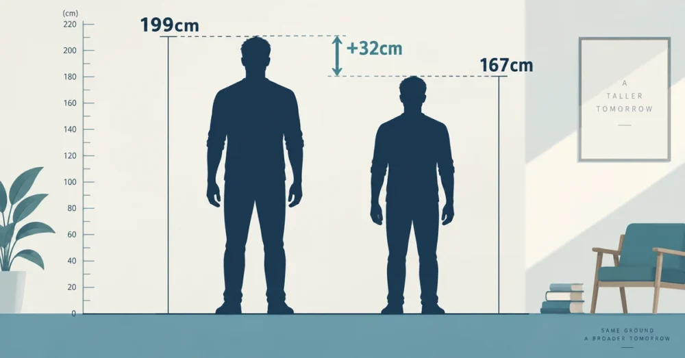 199cmと男性平均167cmの差を表した図