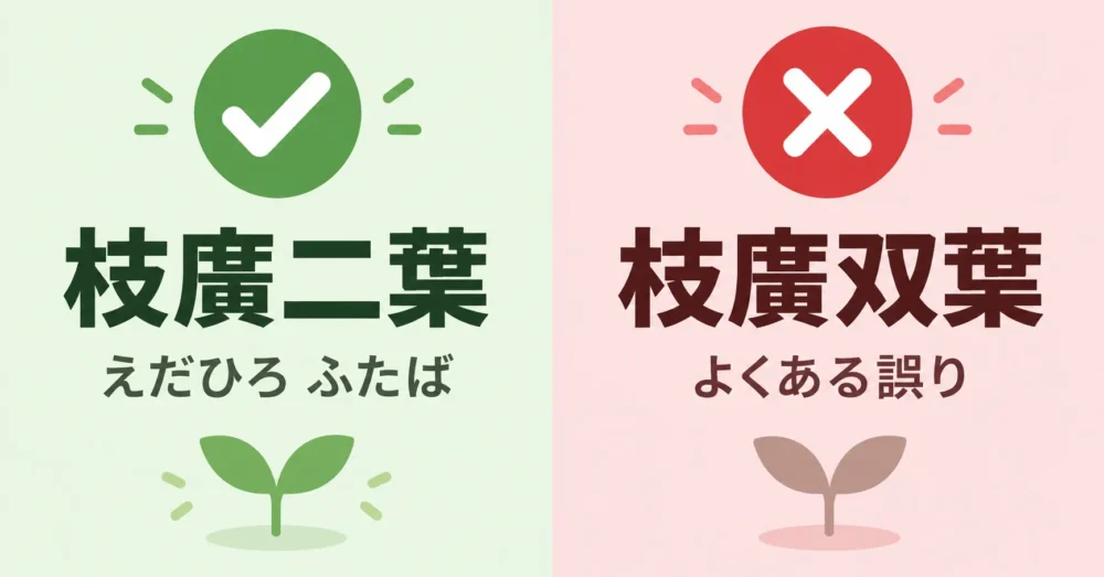 枝廣二葉の読み方と誤表記を対比した図
