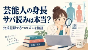 芸能人の身長サバ読みを調べる様子のイラスト
