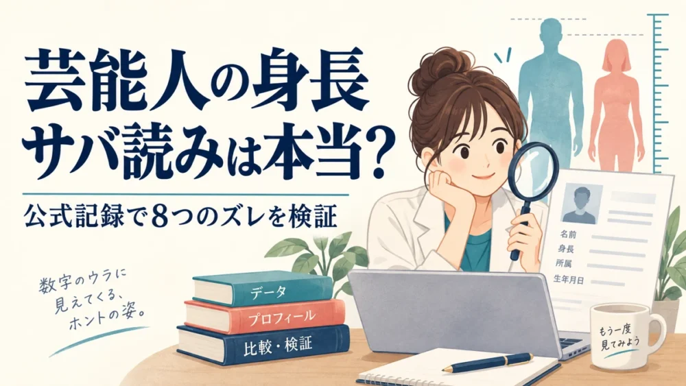 芸能人の身長サバ読みを調べる様子のイラスト