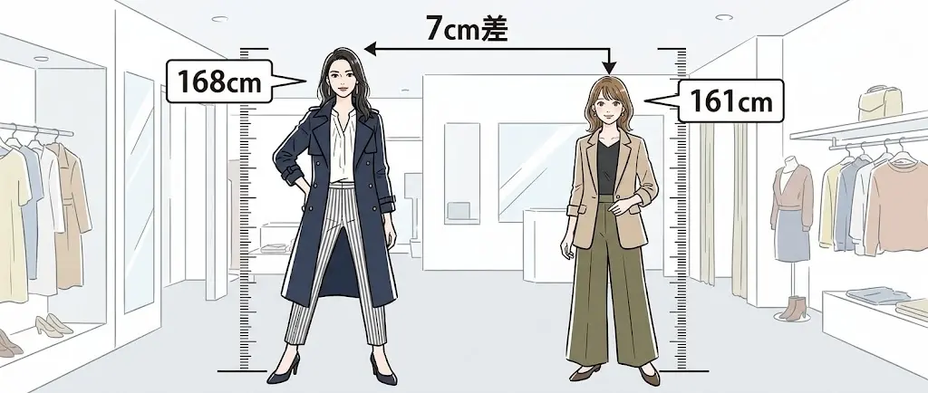 宮沢りえ168cmとの身長差7cmを示す比較図