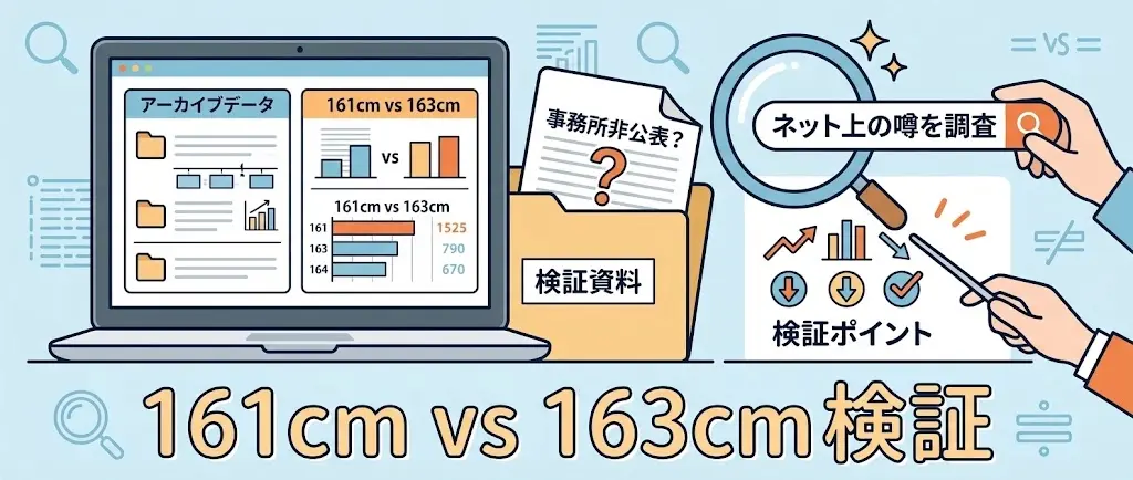 主要9媒体の身長表記と事務所非公表を示す図