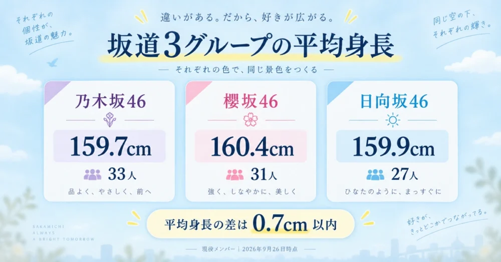 乃木坂46・櫻坂46・日向坂46の身長の比較表