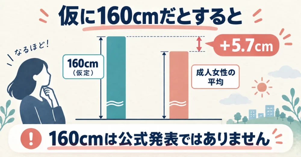 160cmと成人女性の平均の差を表した図
