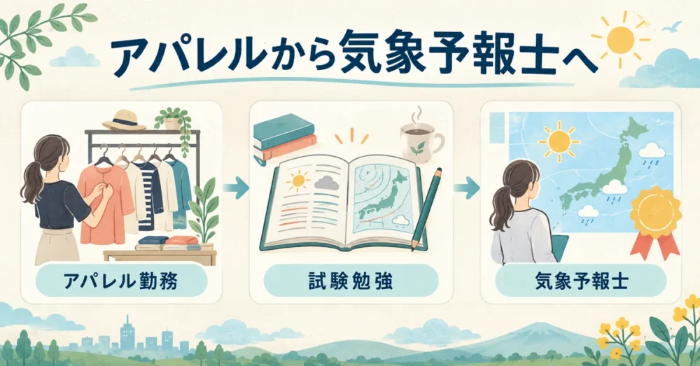 アパレルから気象予報士への転身を表す図