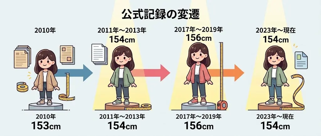 板野友美の身長表記が153cmから156cmへ変わった年表