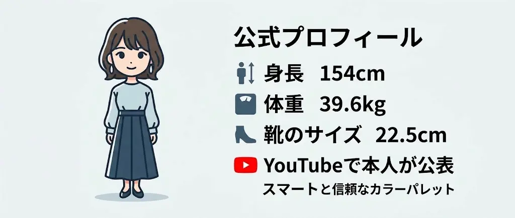 公式プロフィール身長154cm体重39.6kg靴22.5cm