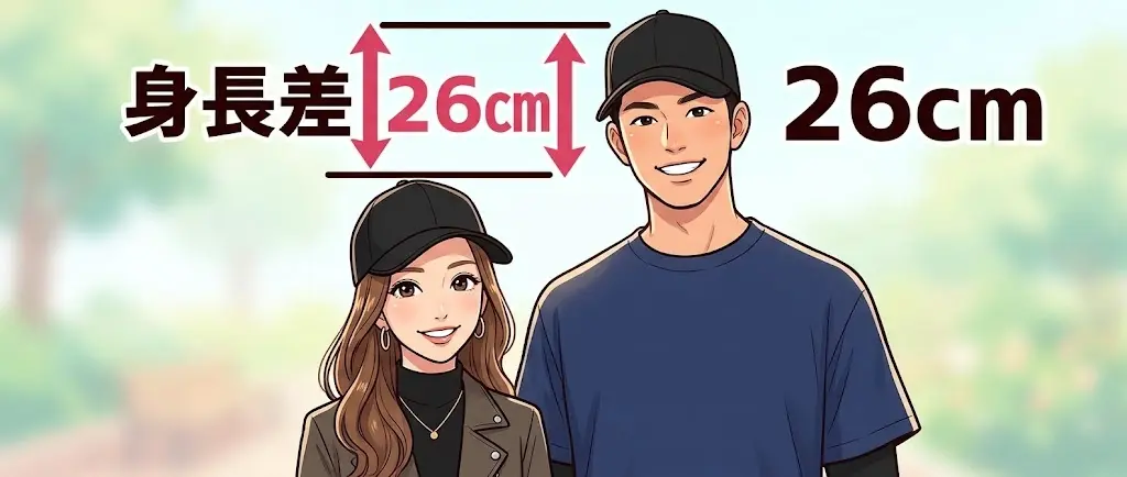 板野友美と夫・高橋奎二の身長差26cmのイラスト