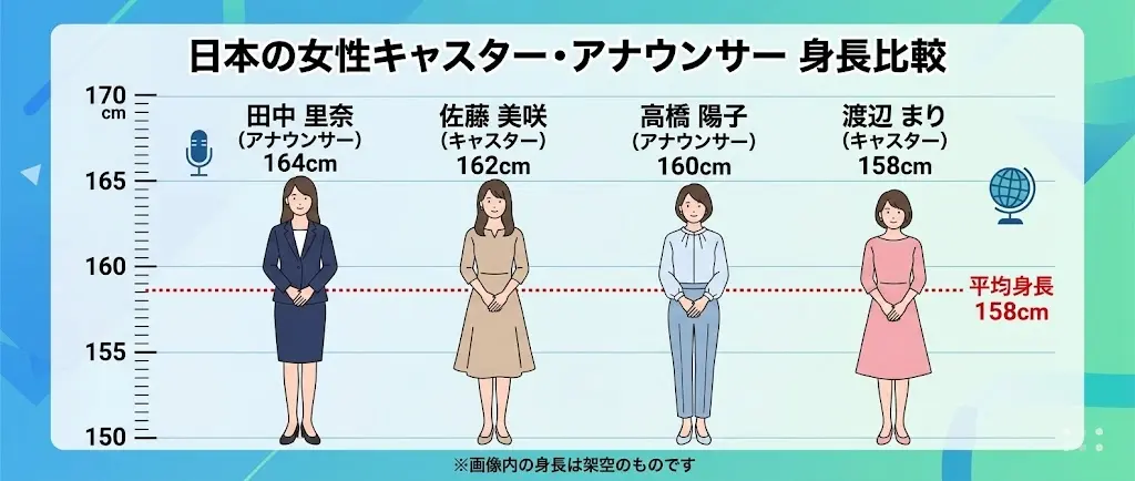 キャスター8人の身長を並べた比較チャート