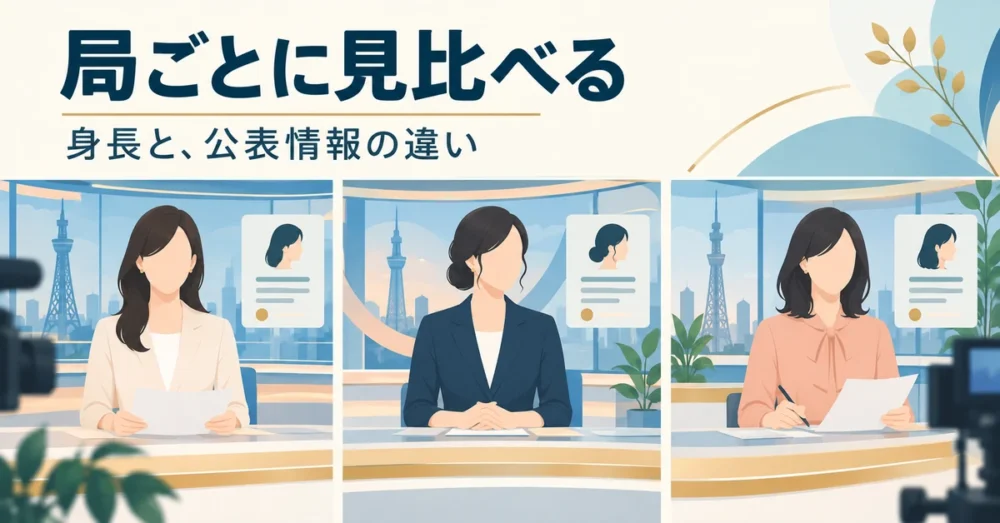 NHKと民放各局ごとに身長を並べた比較図