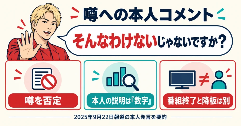 干された噂を本人が否定したコメントの要点をまとめた図