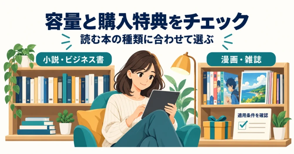 読む本に合った容量と特典を確認する図