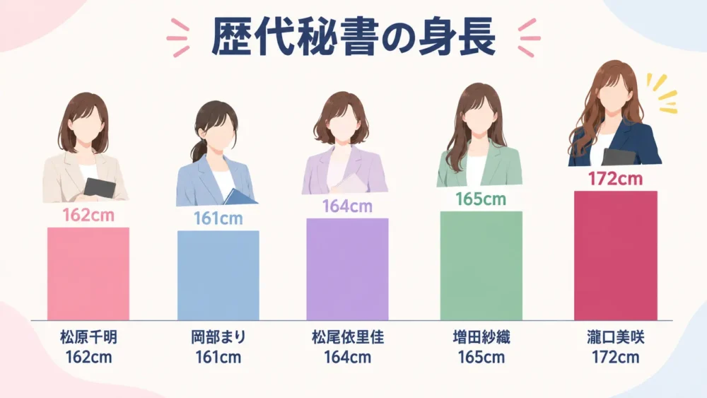 ナイトスクープ歴代秘書5人の身長比較図