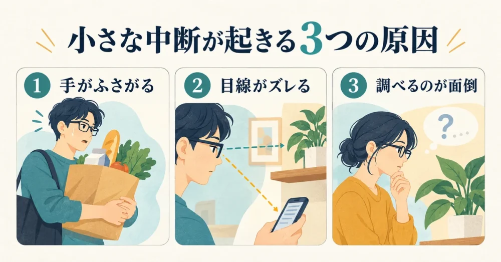 スマホで中断が起きる3つの原因の図解