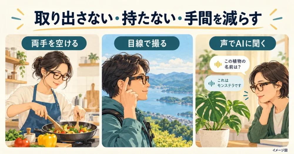 手を使わず目線で撮りAIに聞く3つの解決策