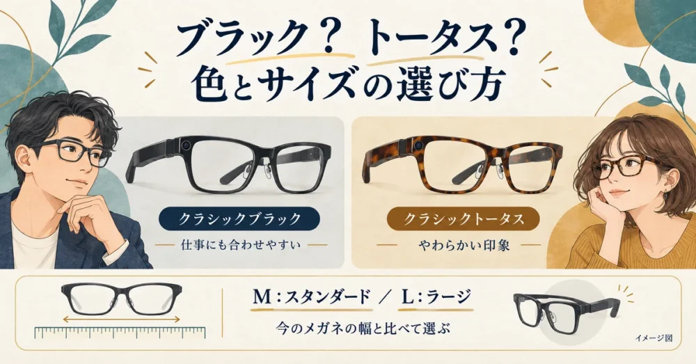 Meta Glassesのブラックとトータスの比較図