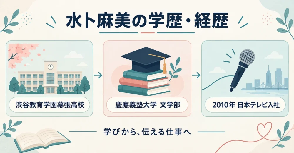 水卜麻美の学歴と経歴をまとめた図