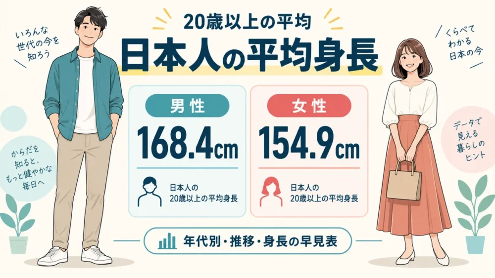 日本人の平均身長 男性168.4cm・女性154.9cmの図解