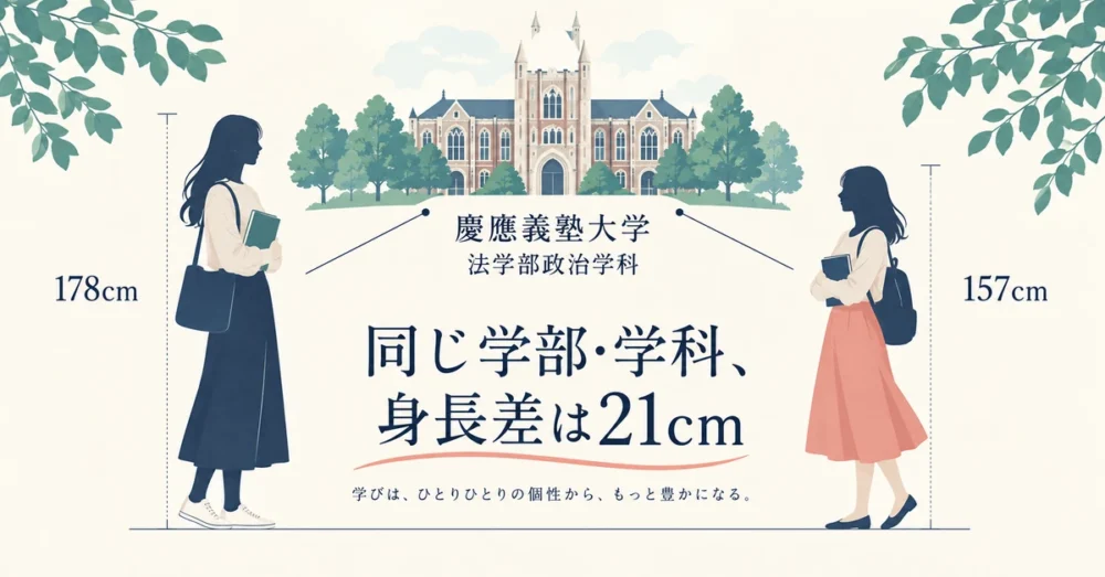 同じ学部出身で身長差がある様子の図