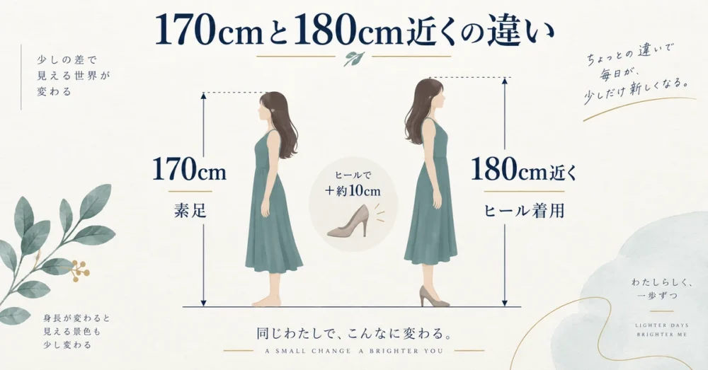 ヒールの有無で身長の数字が変わる図