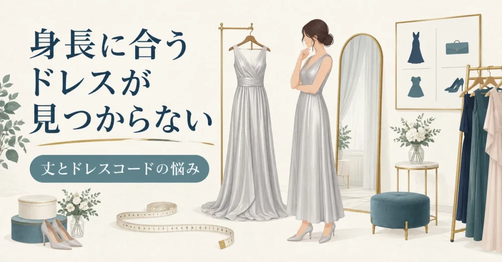 背が高いと合う服が見つからない様子の図