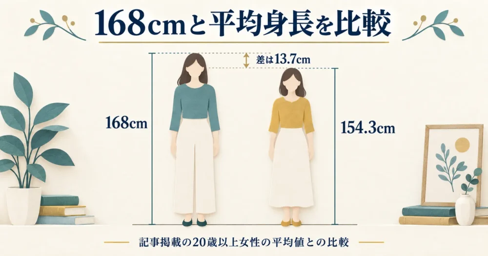 坂口杏里の168cmと平均154.3cmの差の図