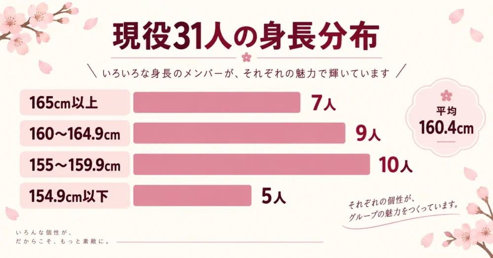 現役31人の身長帯別の人数を表した図