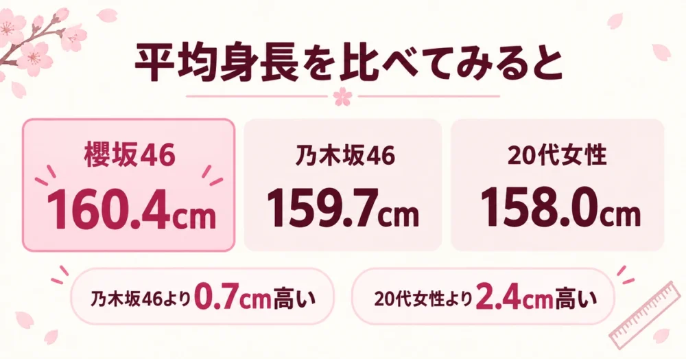 櫻坂46と乃木坂46・20代女性の平均身長の比較