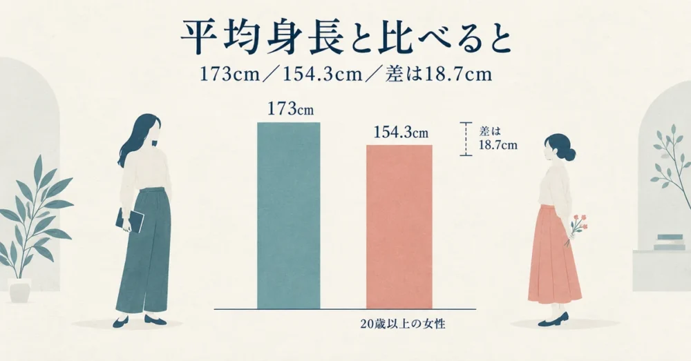 173cmと平均154.3cmの差を表した図