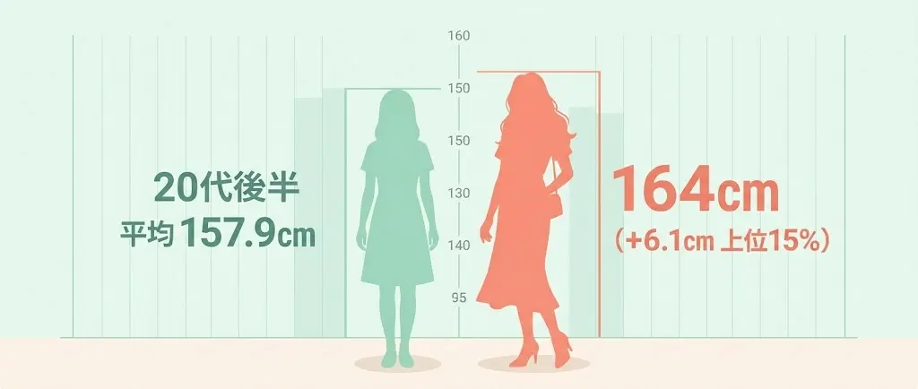 武田玲奈の身長と20代女性平均157.9cmの差